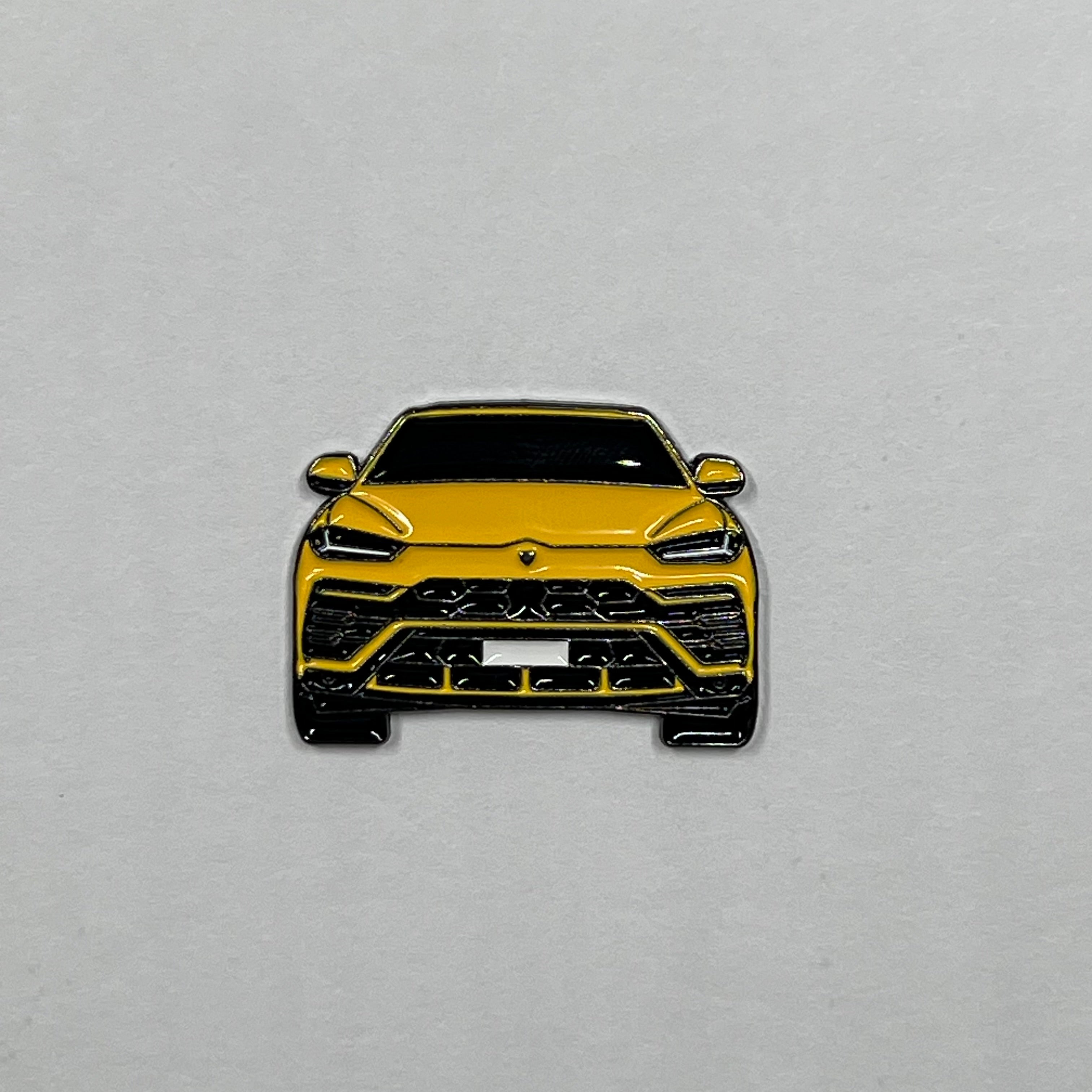 yellow sports car metal sticker front view