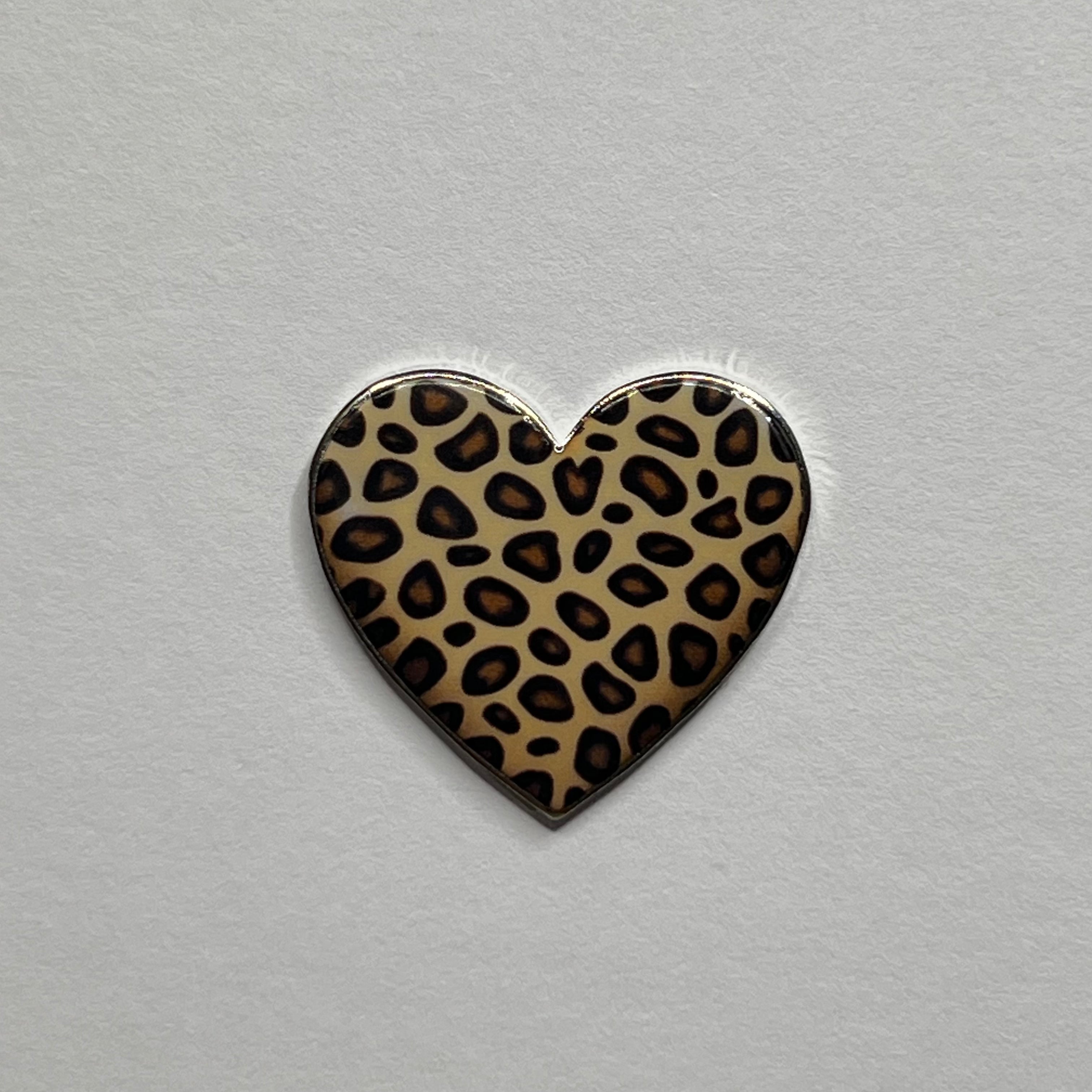 Leopard heart metal sticker